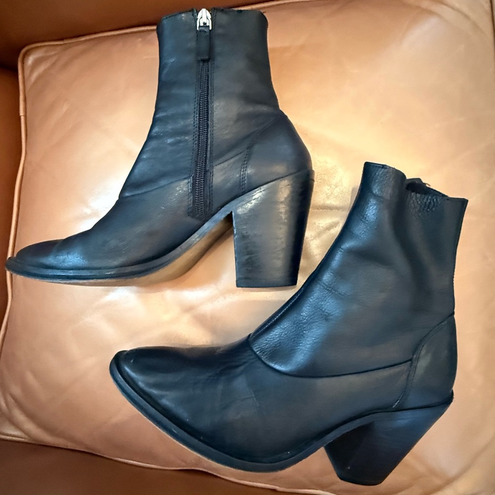 Topshop Black Leather Western Boots